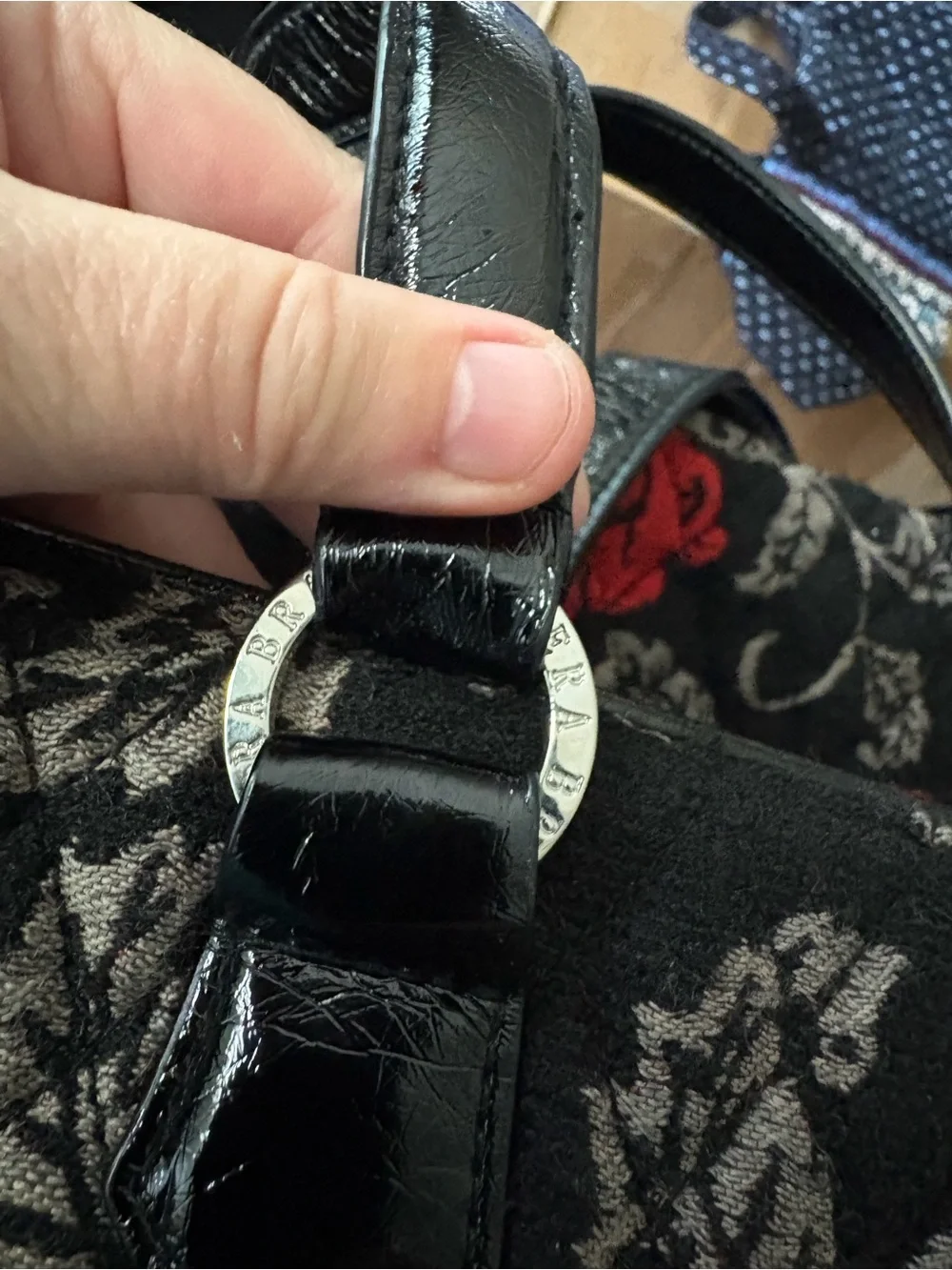 Vera Bradley Black Quilted Tote with Red Floral Accents